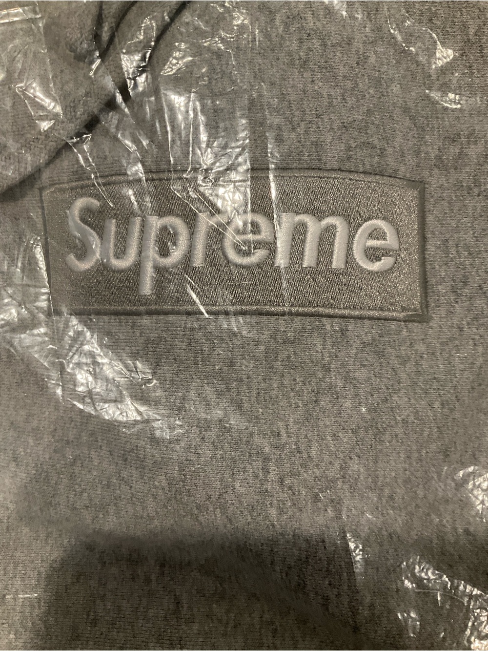 Supreme Gray Embossed Logo Hooded Sweater size large 100% authentic